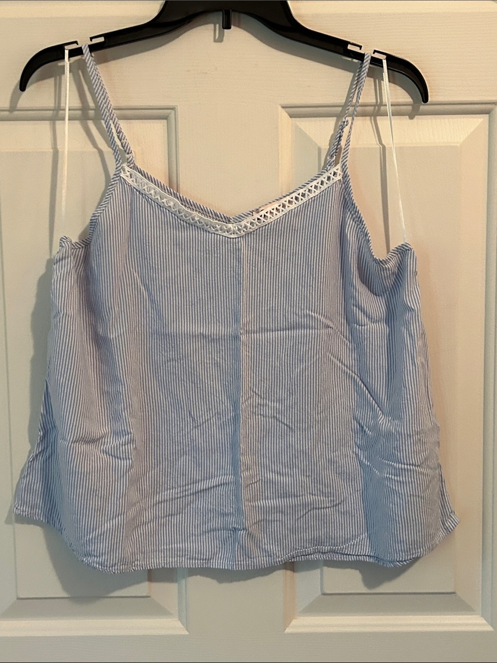 SO Light Blue & White Pinstripe Lace-Trim Camisole